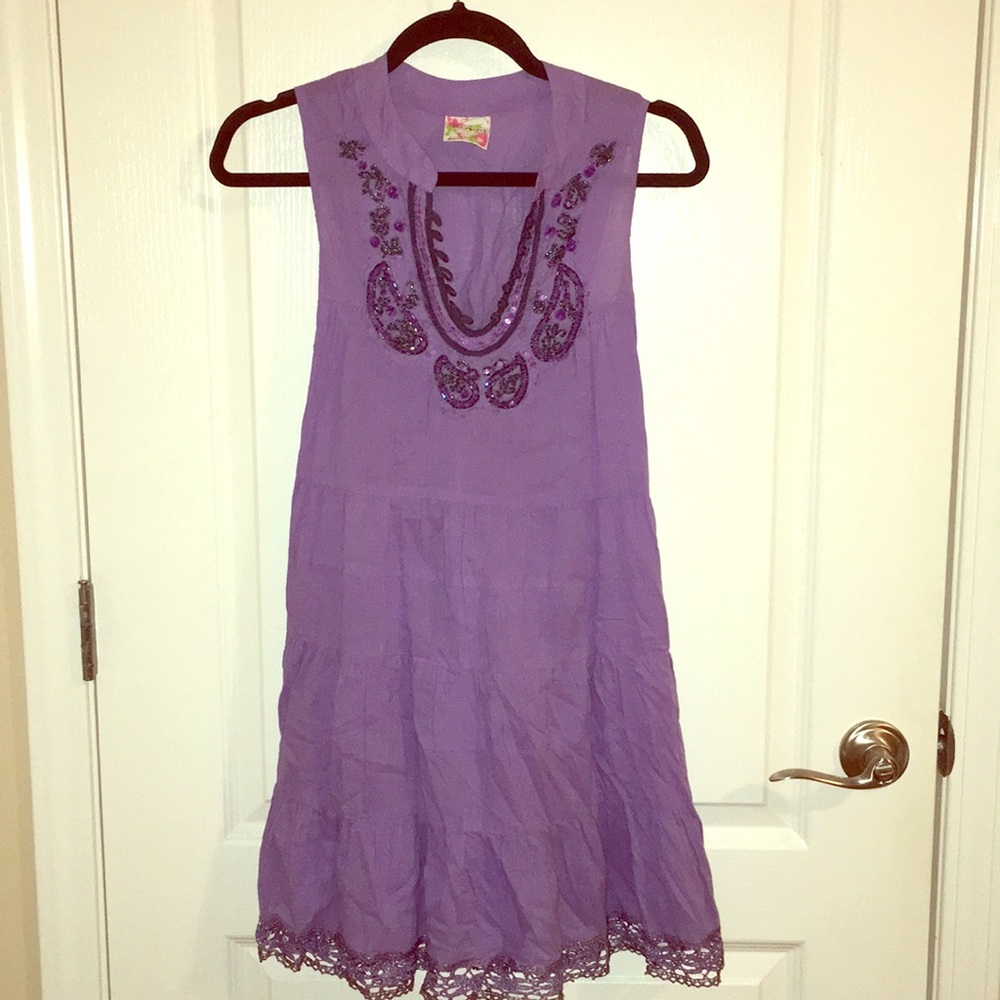 Purple Free People dress with adorable appliqué